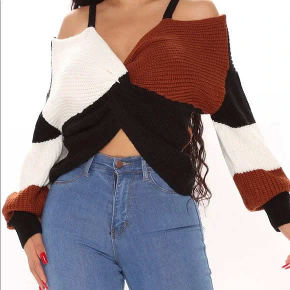 Fashion Nova Sweaters Off Shoulder Color Block Sweater Poshmark